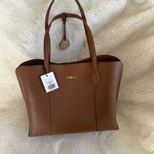 Furla Brown Structured Tote Bag with Minimalist Design